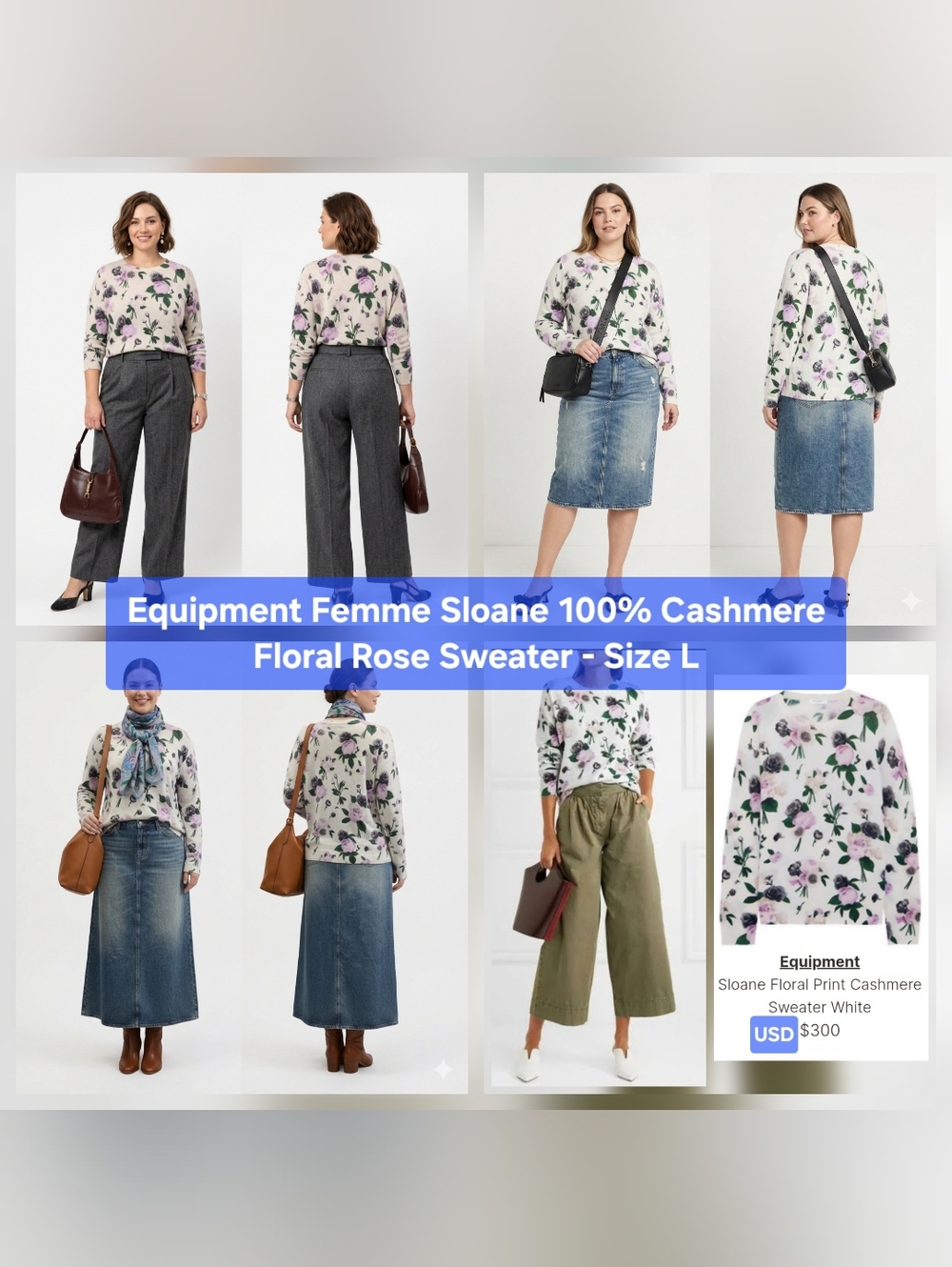 Equipment Sloan Floral 100% Cashmere Sweater Size L